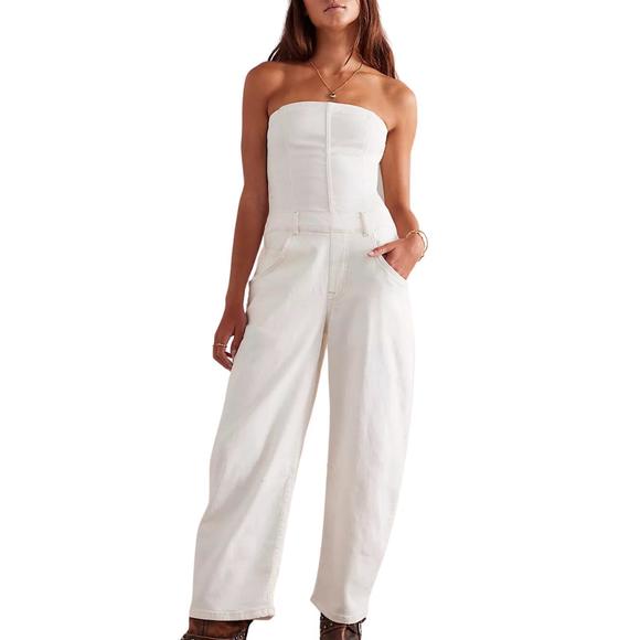 FREE PEOPLE Pants - NEW FREE PEOPLE je suis barrel leg jumpsuit in stone white